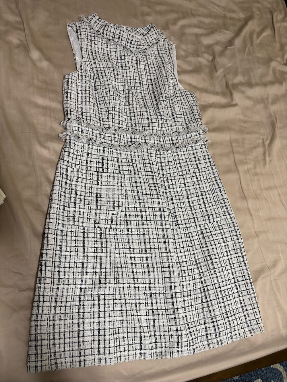 BNWT Eliza J tweed sheath dress with fringe detail! Beautiful!
